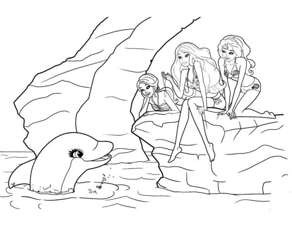 Раскраска Дельфин и Русалка
