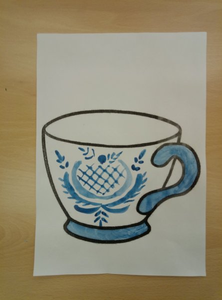 Гжельская чашка рисование