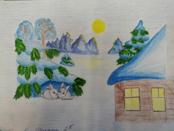 Зимний пейзаж карандашом для срисовки