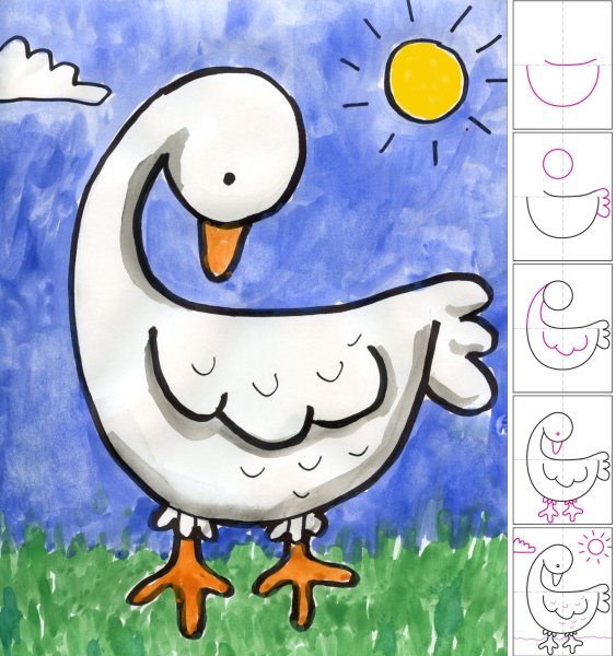 Поэтапное рисование гуся