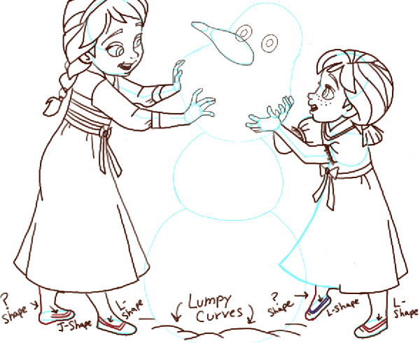 Поэтапное рисование Эльза и Анна