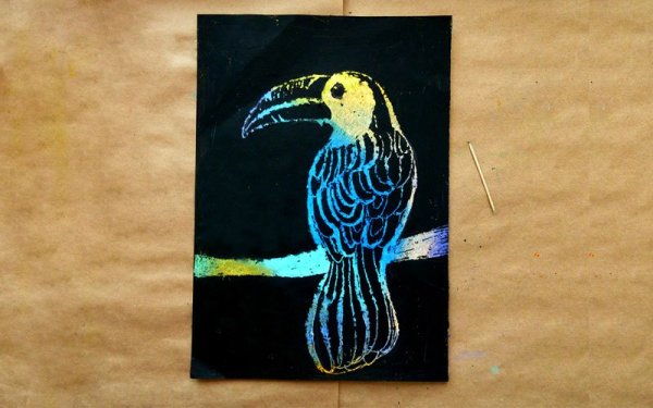 Линогравюра птицы