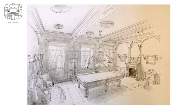 Интерьер усадьбы карандашом