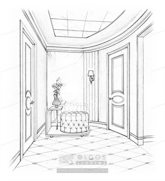 Интерьер прихожей карандашом