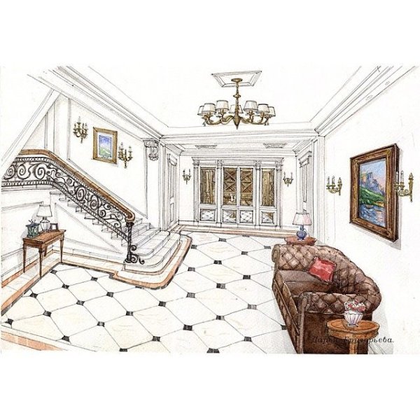 Интерьер усадебного дома скетч