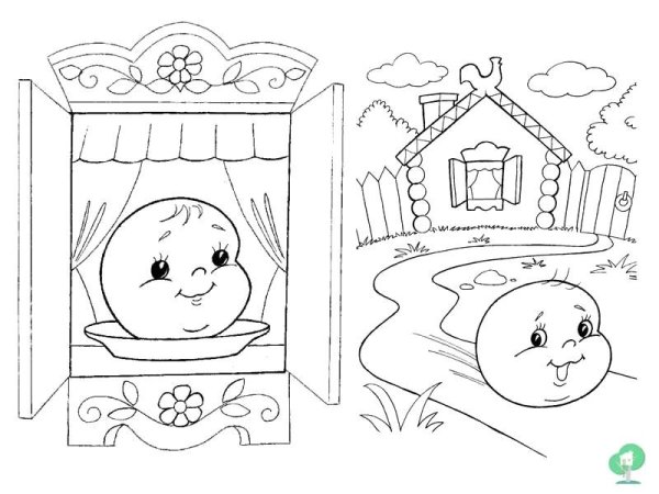 Раскраски для детей Колобок с бабушкой