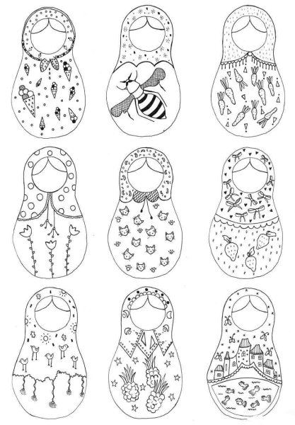 Рисование семья Семеновских матрешек