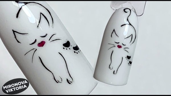 Кошечка на ногтях пошагово