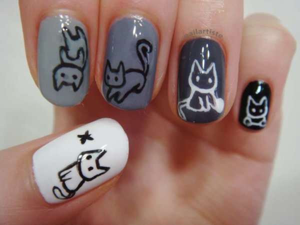 Ногти с котиком короткие
