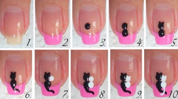 Кошка на ногтях пошагово