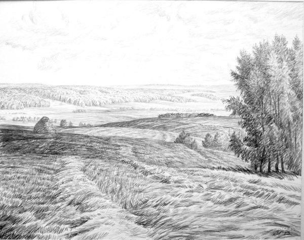 Русский пейзаж карандашом