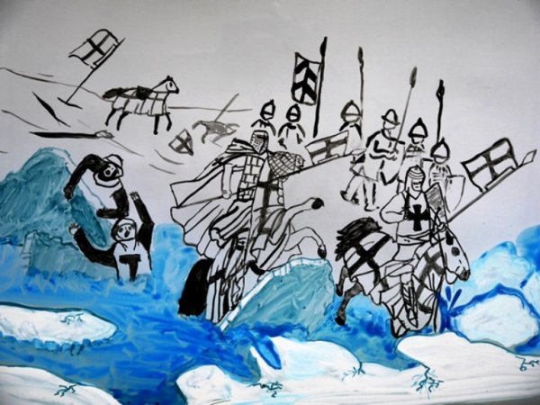 Александр Невский и Ледовое побоище нарисовать