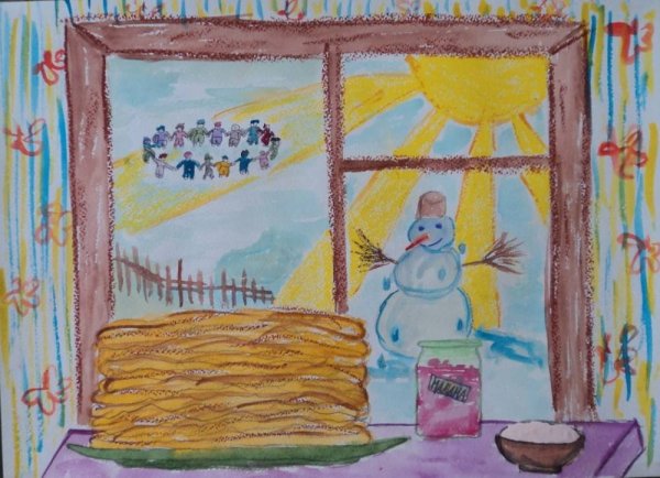 Детские рисунки на тему Масленица