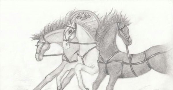 Тройка коней карандашом