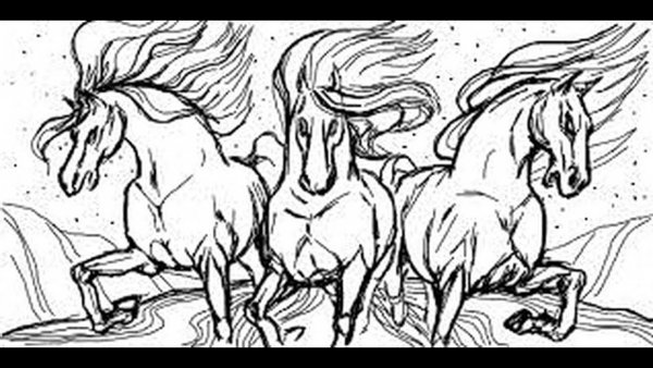 Лошадь с санями карандашом