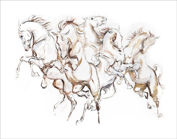 Три лошади в упряжке раскраска