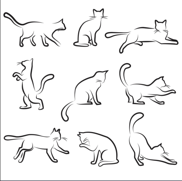 Силуэты кошек в разных позах