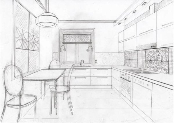 Комната кухня нарисованная