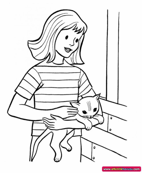 Девочка кошка раскраска для детей