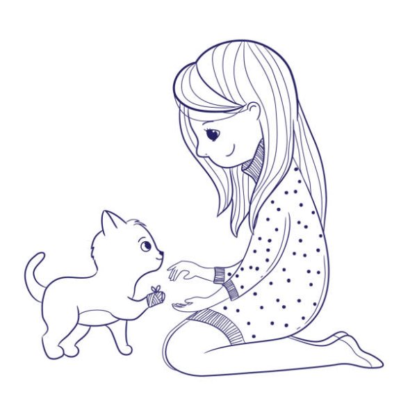 Разукрашка девочка кошка