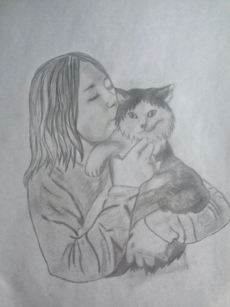 Девушка кошка рисунок карандашом