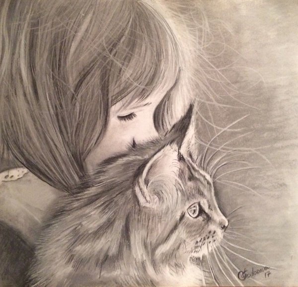 Девушка с котом иллюстрация