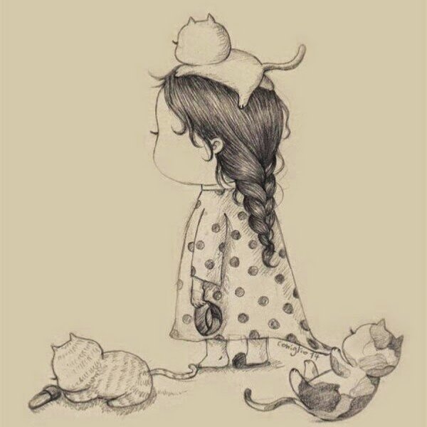 Девочка с кошкой рисунок