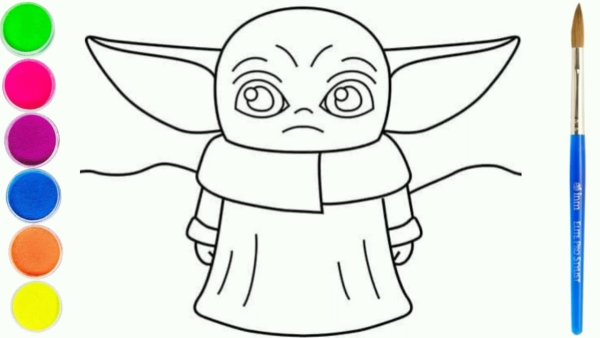 Бейби йода нарисованный не раскрашенный
