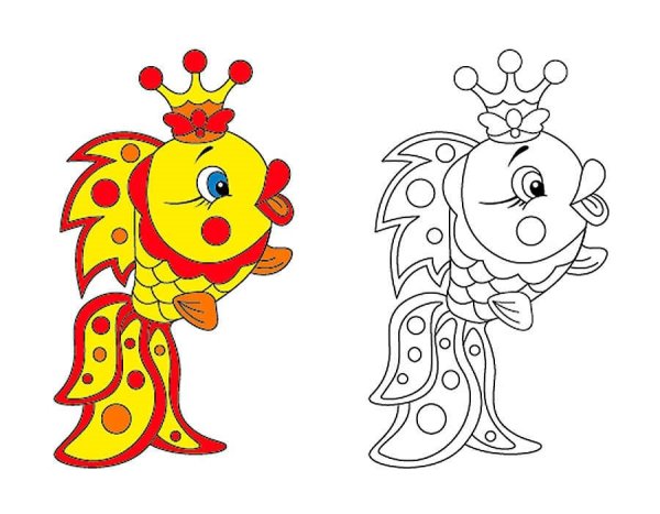 Золотая рыбка рисунок карандашом