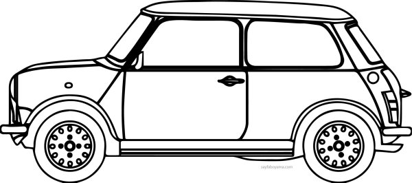 Раскраска мини Купер автомобиль сбоку для детей