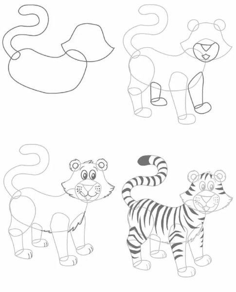 Тигренок рисунок легкий