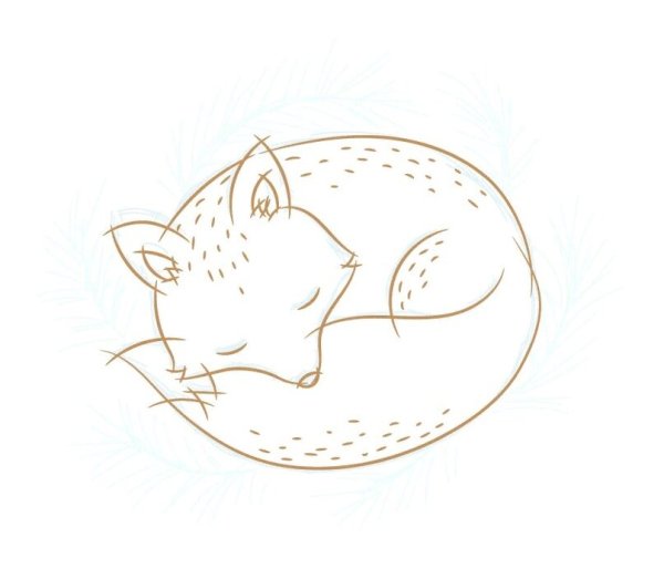 Котик спит контур