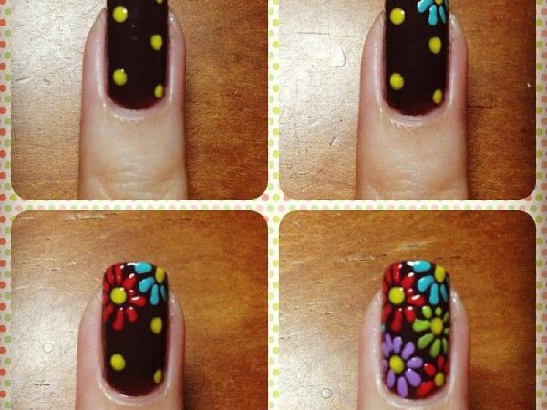 Простые цветы на ногтях