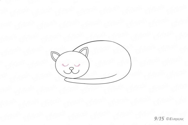 Нарисованный спящий кот