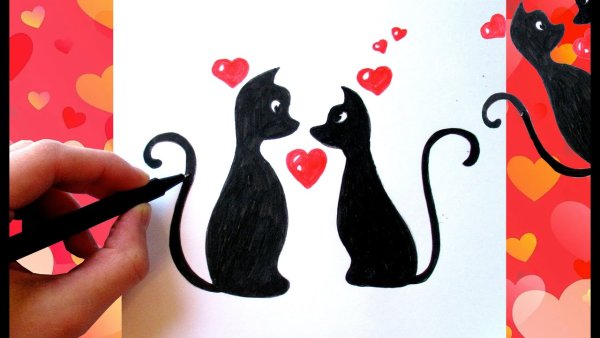 Влюбленные котики для срисовки