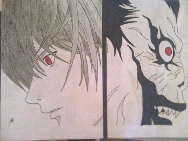 Ягами Лайт и рюк карандашом