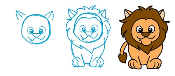 Поэтапное рисование львенка для детей