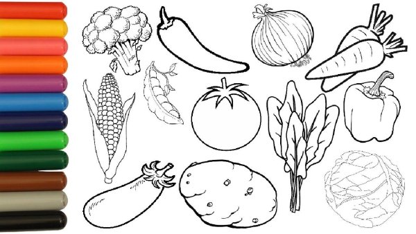 Овощи и фрукты раскраска для детей