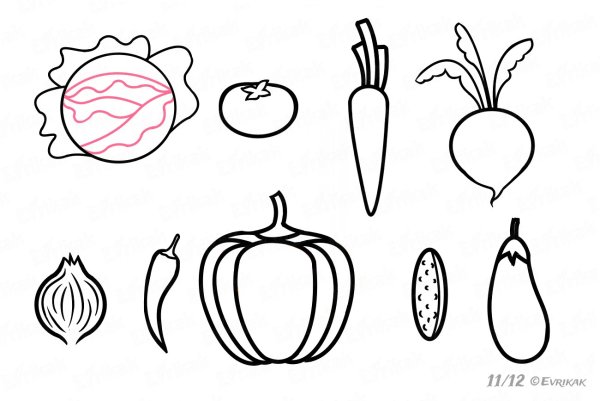 Раскраска овощи для детей 3-4 лет