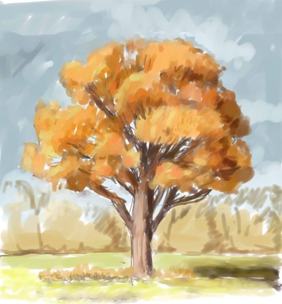 Рисование деревья осенью