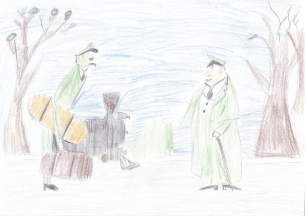 Рисунок к рассказу Чехова толстый и тонкий