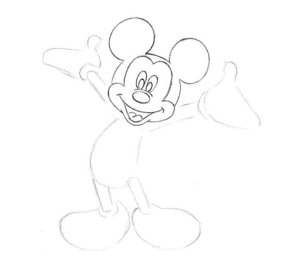 Нарисовать Микки Мауса поэтапно карандашом