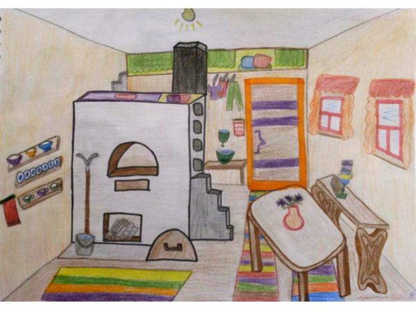 Интерьер русской избы рисунки