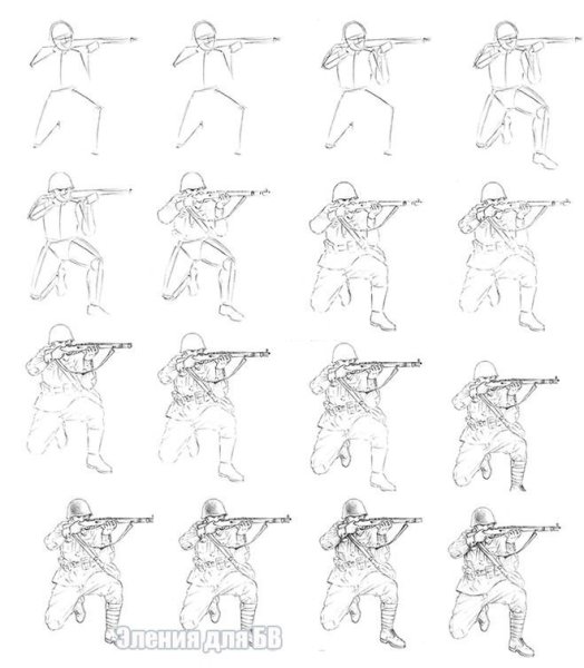 Поэтапное рисование солдата
