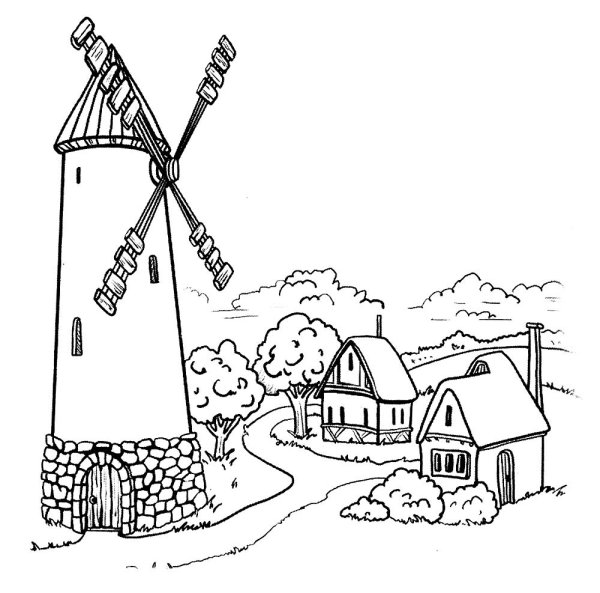 Мельница в средневековой деревне