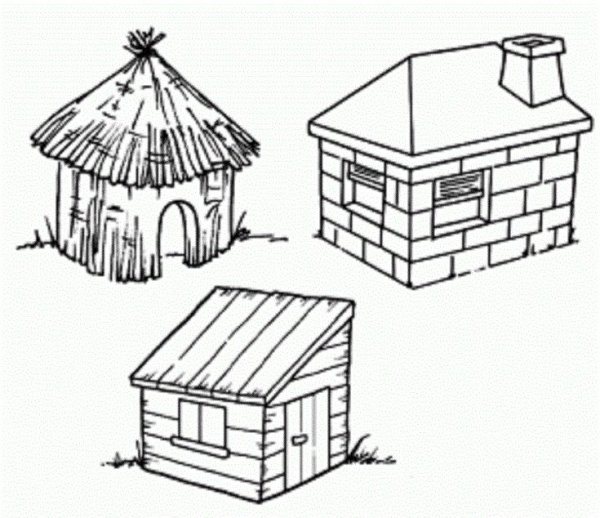 Домики трёх поросят черно белые