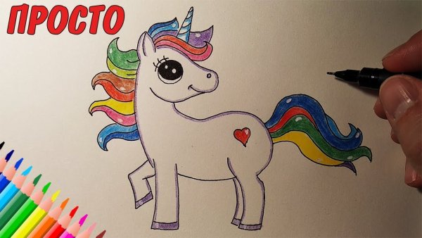 Рисунки фломастерами легкие Единорог