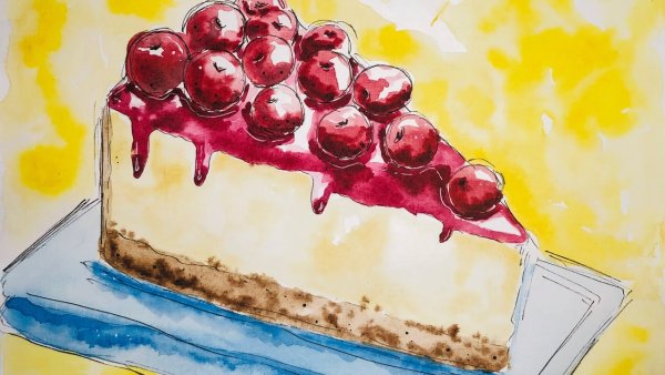 Чизкейк рисунок акварелью