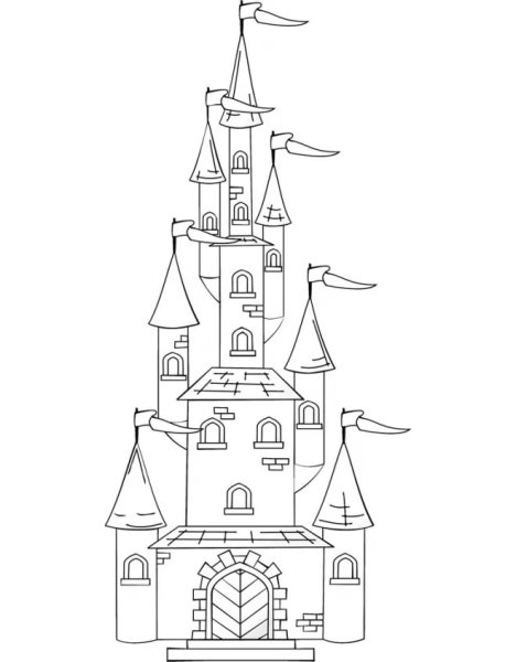 Замок черно белый мультяшный