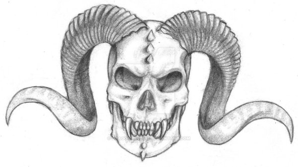 Череп с рогами карандашом